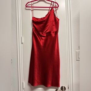 Red one shoulder midi dress
